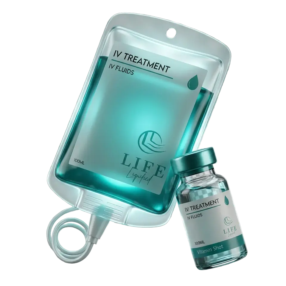 Life Liquified IV bag and vitamin vial