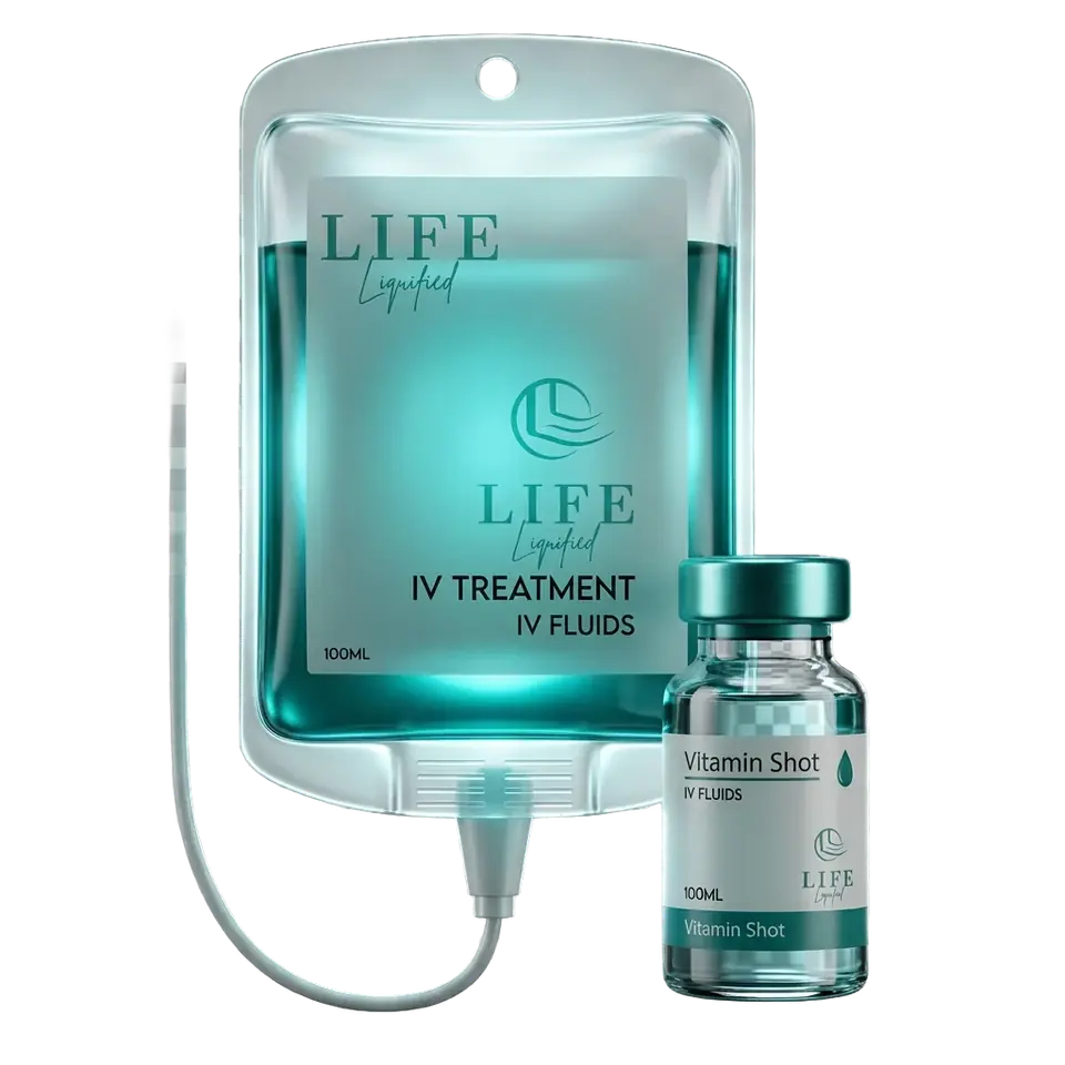 Life Liquified IV hydration bag and vitamin vial